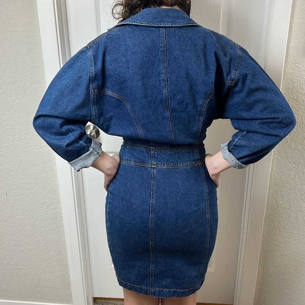Vintage 90s Y2K Denim Zipper Motorcycle Dress - Picture 4 of 15